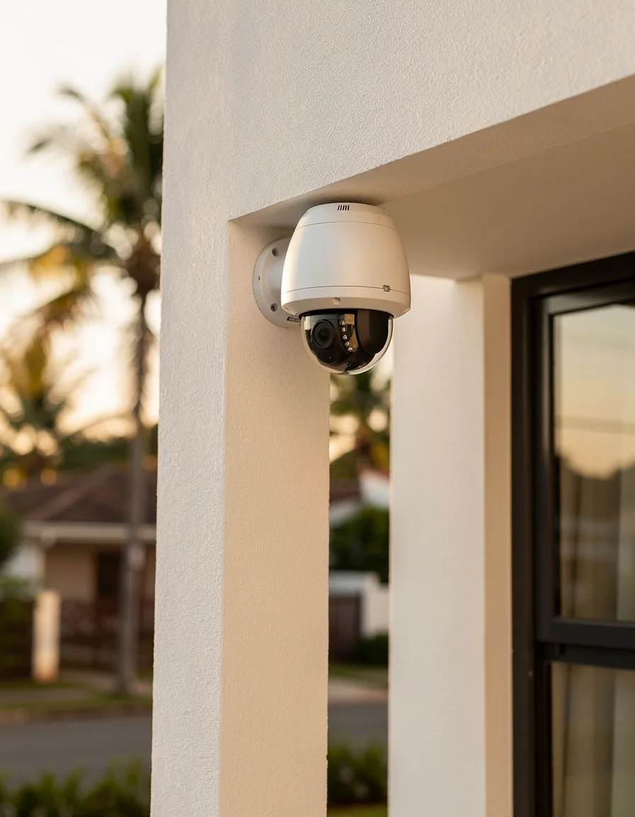 Câmera de segurança instalada pela PAEL na fachada de uma casa em Goiânia